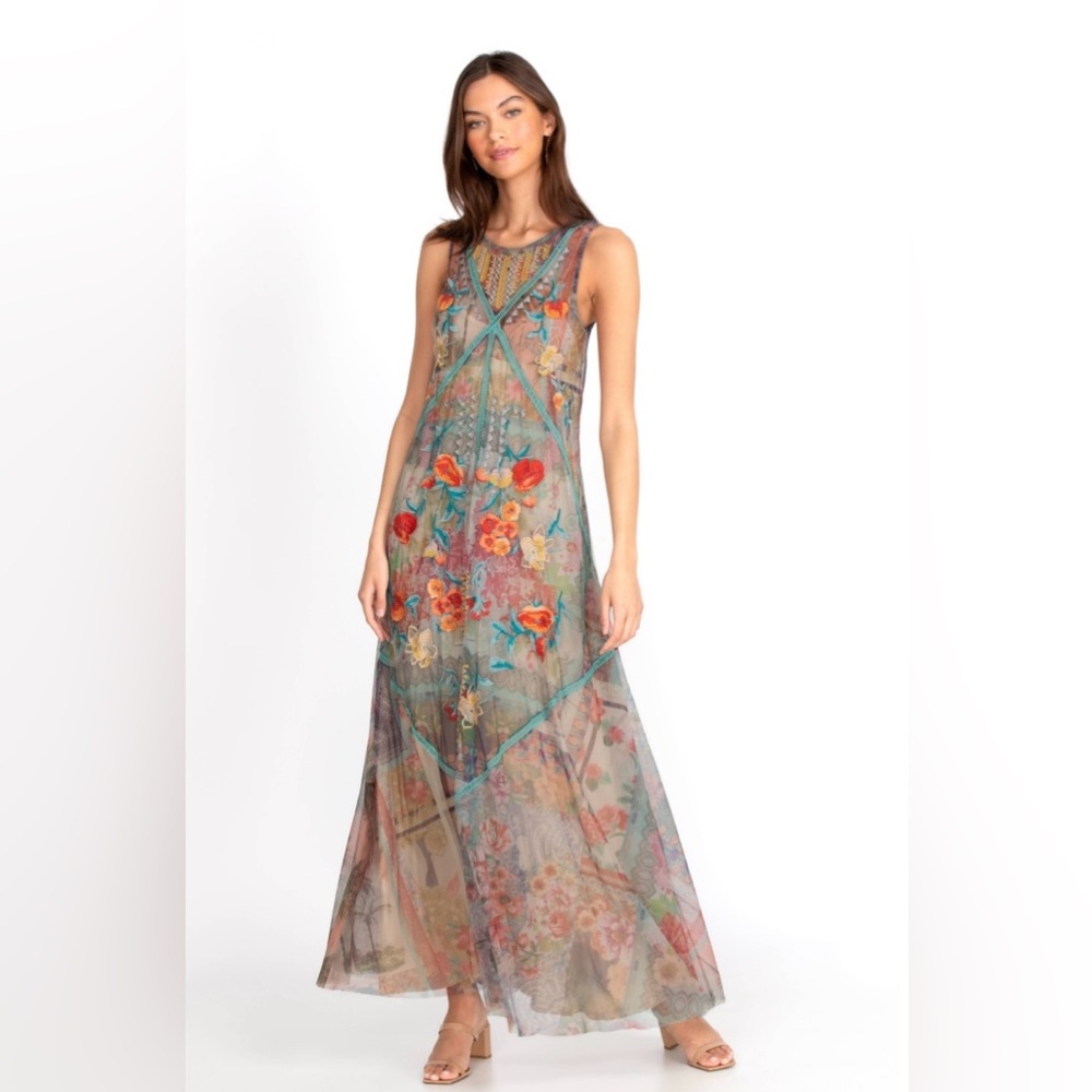 Johnny Was JOLENE floral embroidered mesh dress Size M NWOT